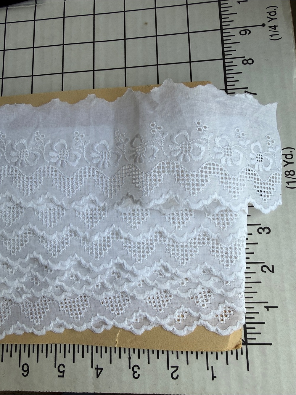 Vintage White Cotton Eyelet Lace Trim 3” Wide 4+ Yards Floral Scalloped Sewing